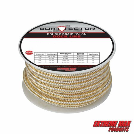 EXTREME MAX Extreme Max 3006.2327 BoatTector Double Braid Nylon Dock Line - 3/4" x 50', White & Gold 3006.2327